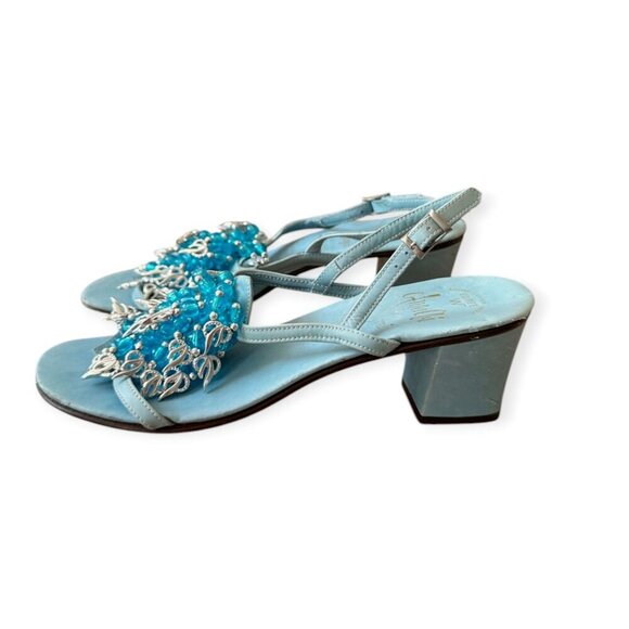 Vintage 60s Amalfi by Rangoni Beaded Mod Heel Sandals 5.5M – Blue, Made in Italy - Picture 4 of 15